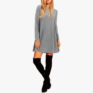 Gray Ribbed Long Sleeve Dress